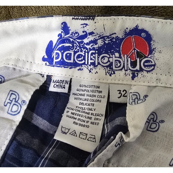 Men's Pacific Blue Lightweight Plaid Cargo Shorts 2 Pairs Brown Blue Size 32 - Picture 5 of 5